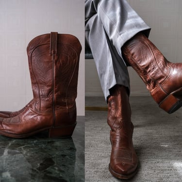 LUCCHESE 1883 Collection Oiled Brown Leather Western Boots | Mens