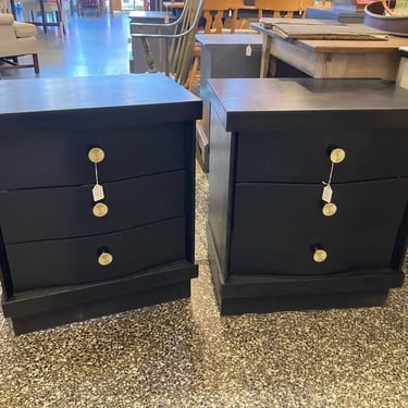 Two black painted 3 drawer nightstands 22” x 15” x 26”