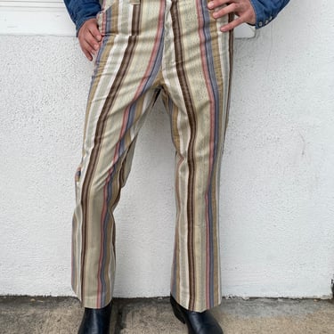 70s High Waisted Striped Flared Trousers