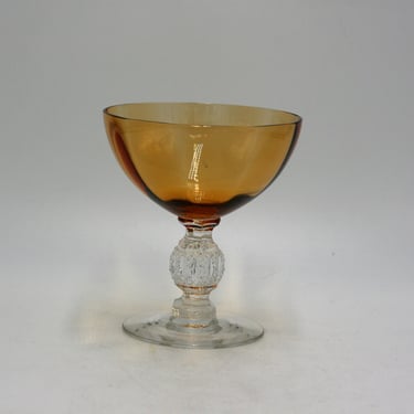 vintage Amber Champagne Coupe with Clear Stem 