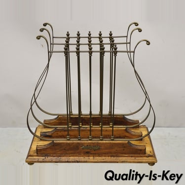 Vintage French Neoclassical Style Italian Brass Lyre Harp Magazine Rack