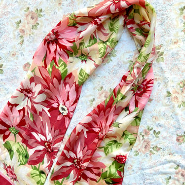 1980's Pink Silk Satin Floral Scarf by Echo 