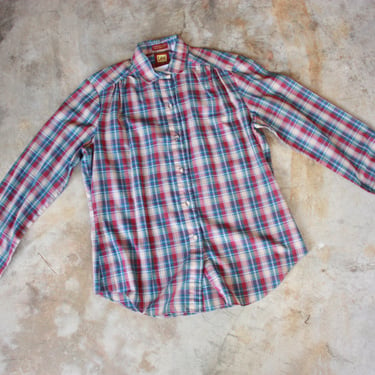 80s Lee Plaid Blouse with Peter Pan Collar Size M / L 