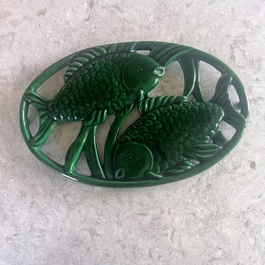 Vintage Invicta Trivet Cast Iron Two Fish Green Made in France 