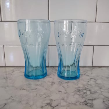 Vintage Blue Glass Coca-Cola Tumblers 