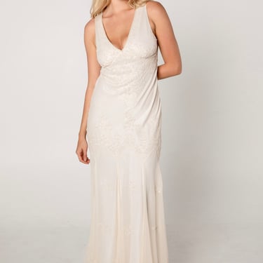 Ivory Silk Chiffon Beaded Gown