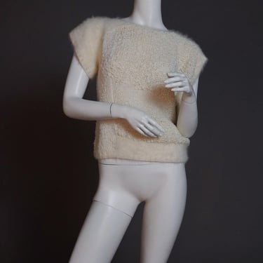 Christian Dior cream white 1980s sweater made of knit cotton and angora 