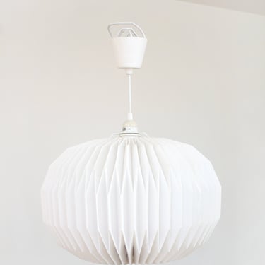 Vintage Le Klint Style Fan Pleated White Moon Pendant Lamp West German Ovoid Pod Round Balloon Ribbed Loft Studio Mid Century Modern Retro 