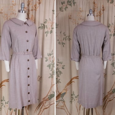 1950s Dress - The Fleet Dress - Smart Vintage Late 50s Tan and White Checked Shirtwaist 50s Day Dress Volup 