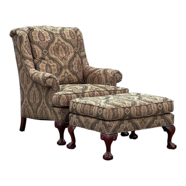 Hickory Chair Queen Anne Wingback Chair and Ottoman 
