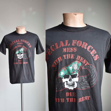 Vintage 1983 Special Forces Deadstock Tee / Vintage 1980s Military Tshirt / 80s Military Green Beret Skull Tee / Mess With The Best Tee 