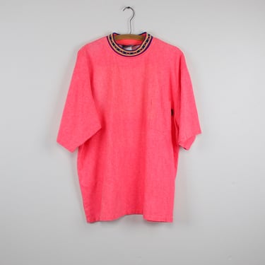 Vintage 90s Island Force Brand T-shirt, Neon Pink / Orange, Surfer Style - XL 