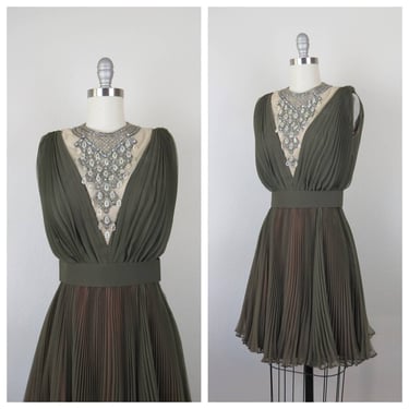 Vintage 1960s cocktail dress, mini, pleated, lettuce hem, formal occasion, party 