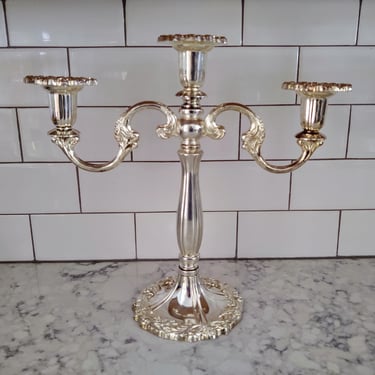 Vintage Antique MCM Mid 20th Century Sheffield Company Italian Silver Plate Candelabra 3 Candles (engraved 