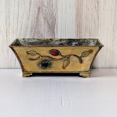 Brass and Copper Chinese Planter, Small Vintage Bonsai Pot 