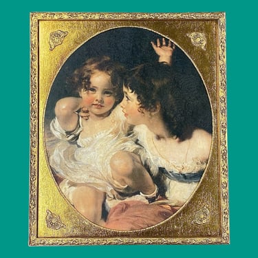 Vintage The Calmady Children Portrait Art 1980s Retro Size 26x22 Victorian + Sir Thomas Lawrence + Reproduction + Print with Varnish Overlay 