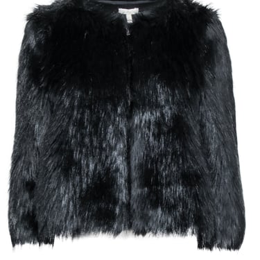 Joie - Black Cropped Zip Up Faux Fur Jacket Sz S