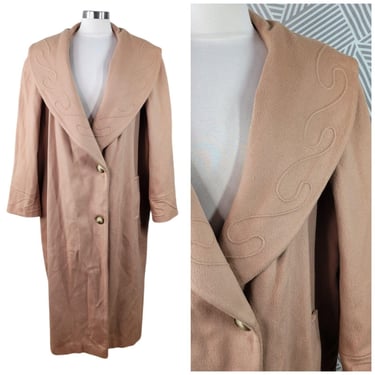 Vintage Wool Plus size 2X/3X Overcoat Cape Coat Winter warm Long Trench Tan 