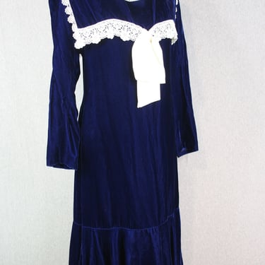 Gunne Sax - Royal Blue Velvet - Drop Waist Dress - Marked size 13 