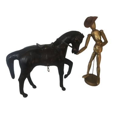 12” Vintage Leather Horse Figurine | Equestrian Decor 