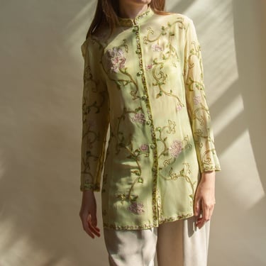 6746t / alberta ferretti silk chiffon embroidered blouse / us 10 