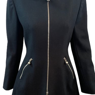 Claude Montana 80s Black Wool  Zip Jacket with Chrome Details