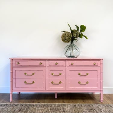 AVAILABLE - Pink Faux Bamboo Dresser- contact for shipping quote 