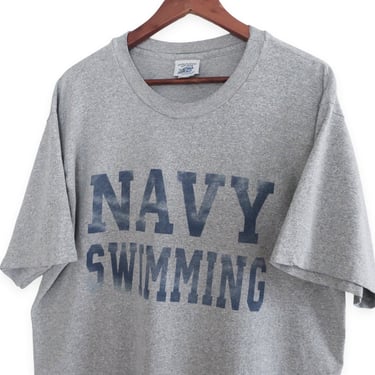 vintage Navy shirt / USN shirt / 1990s USN Navy Swimming distressed cotton rayon grey t shirt XL 
