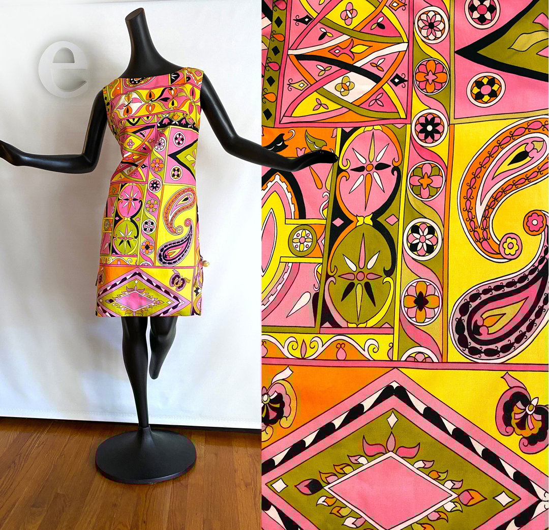 MOD Vintage 60s Pucci Style Mini Dress | Psychedelic Twiggy MOD Vintage 60s Pucci Style Mini Dress | Psychedelic Twiggy