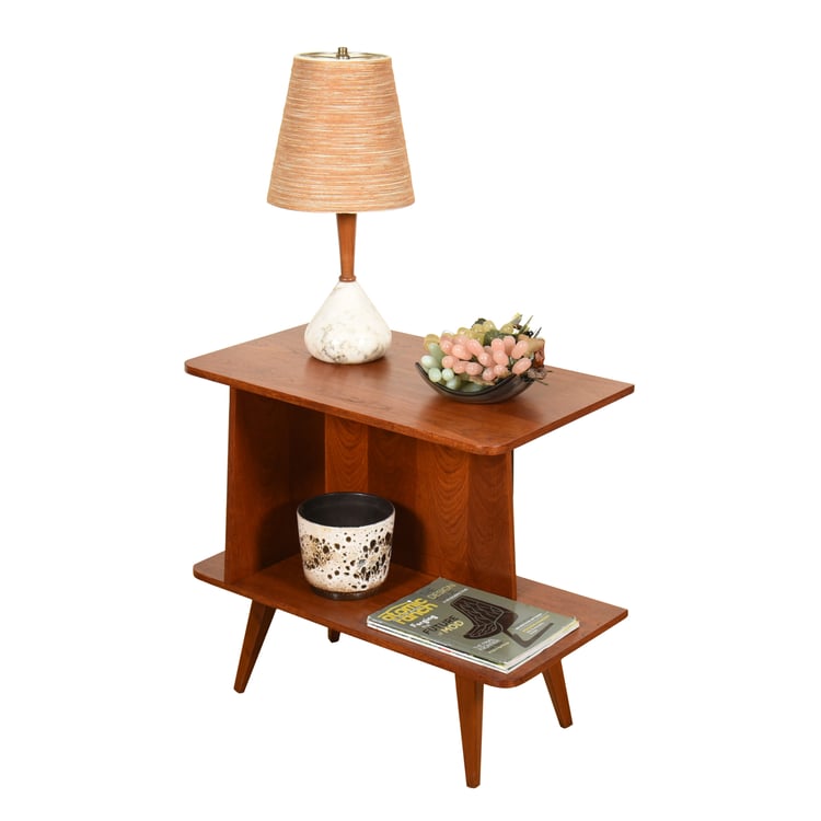 American Modernist Walnut Bi-Level Accent Table | Nightstand