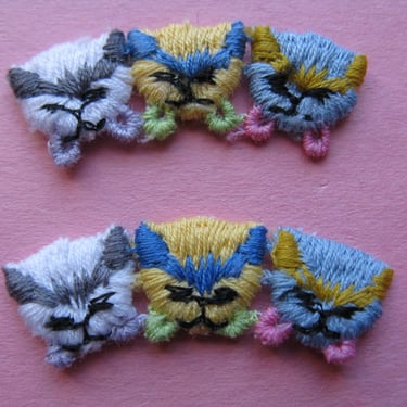 pastel kitty cat appliqué vintage kawaii kitten embroidered patch trim 