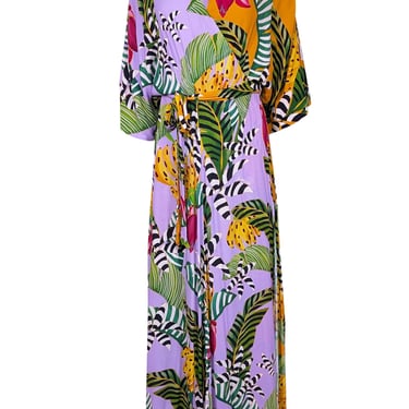 Farm - Orange & Purple Mixed Leaf Print Wrap Dress Sz S