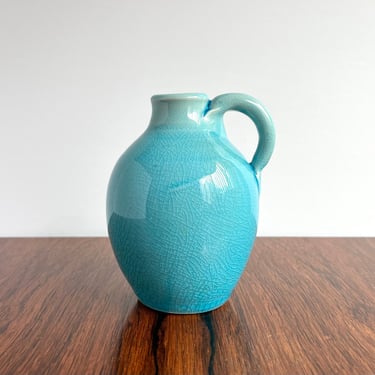 Pisgah Forest Pottery Jug in Turquoise Crackle Glaze c. 1950 