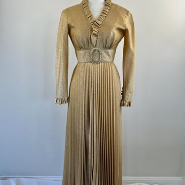 1970s Gold Metallic Long Dress 