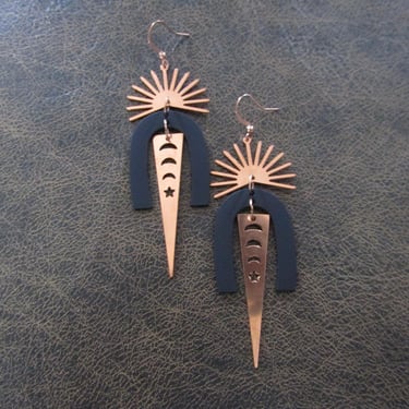 Geometric black and copper modern earrings 