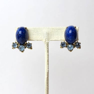 Vintage 1950s Schiaparelli clip on earrings blue lapis cabochon cocktail dressy 