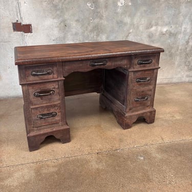 Large Vintage 1929 Classic Desk By Monterey Furniture In Old Wood Finish
