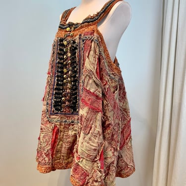 Vintage Boho Hippie Tunic Top - Haight Ashbury Hippie Chick - Bohemian Style with Torn, Shredded & Quilted Fabrics 