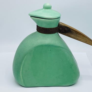 Vintage 1930s Light Green California  Tudor Pottery Carafe Wooden Handle and Lid- Chip free 