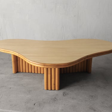 Vintage Reeded Bamboo Biomorphic Coffee Table 