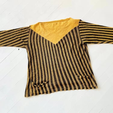1970s Black + Yellow Striped Terrycloth Sweatshirt 