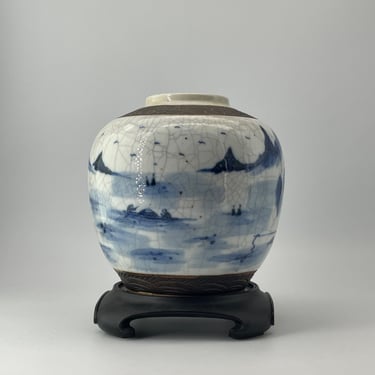 Antique 18th Century Chinese Asian Qing Dynasty Porcelain Blue White Ginger Jar Tongzhi Era Vintage Chinoiserie 
