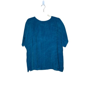 Vintage AKF Woman Blue Silky Boxy Turquoise Blue Blouse, Plus Size, Size 16 