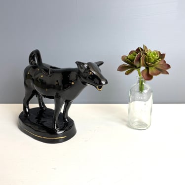 Jackfield-style pottery laughing cow creamer - late 1800s vintage 