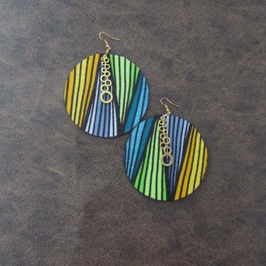 Large round African print Ankara earrings, multicolor 