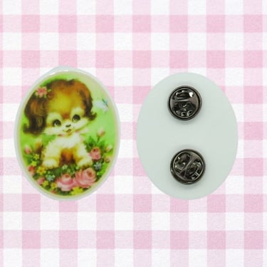 Dog Pin Cute Retro Kawaii Puppy Brooch Oval 