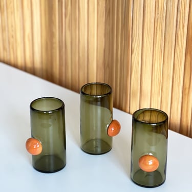 Olive Green Tall Bubble Cup, Handblown