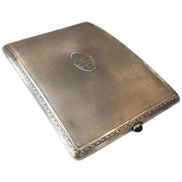 Early Century Art Nouveau German Sterling Silver Cigarette Case with a Sapphire Stone 