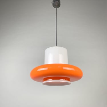 Opaline Glass Pendant, Czechoslovakia, 1960's / Vintage Pendant Light / Orange & White / Glass Pendant Light / Vintage Lighting 