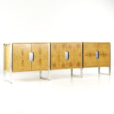 Pace Mid Century Burlwood and Stainless Steel Credenza - mcm 